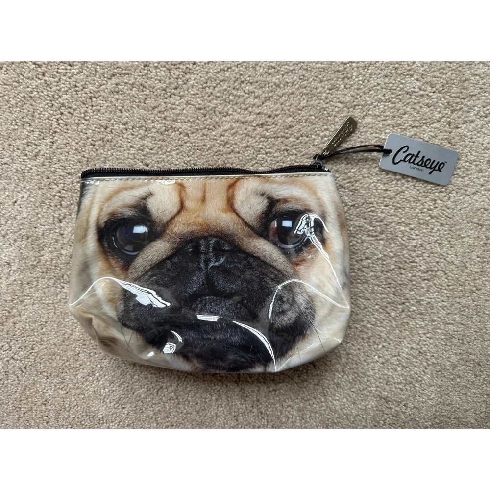 Catseye London Cosmetic Bag Small Pug Dog Face Print Zippered Pouch NEW Kitsch